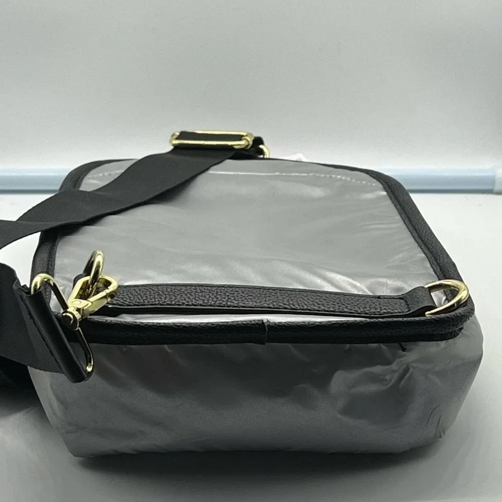 BETSEY JOHNSON three piece silver and gold doggie backpack, scarf and treat bag